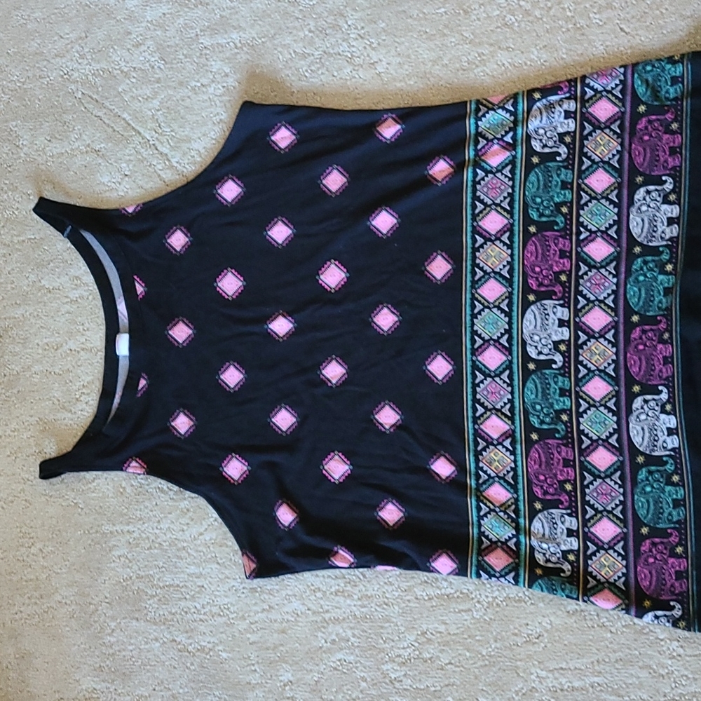 NWOT No Boundaries Black Tank Top with Pink and Green Accents